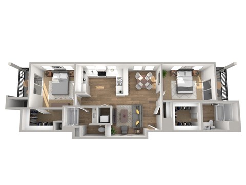 Floor plan for 2 beds, 2 baths, 944 sqft